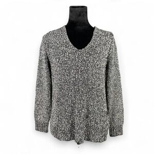 Eileen Fisher L Black White Nubby Bouclé Italian Yarn Knit Sweater Minimalist